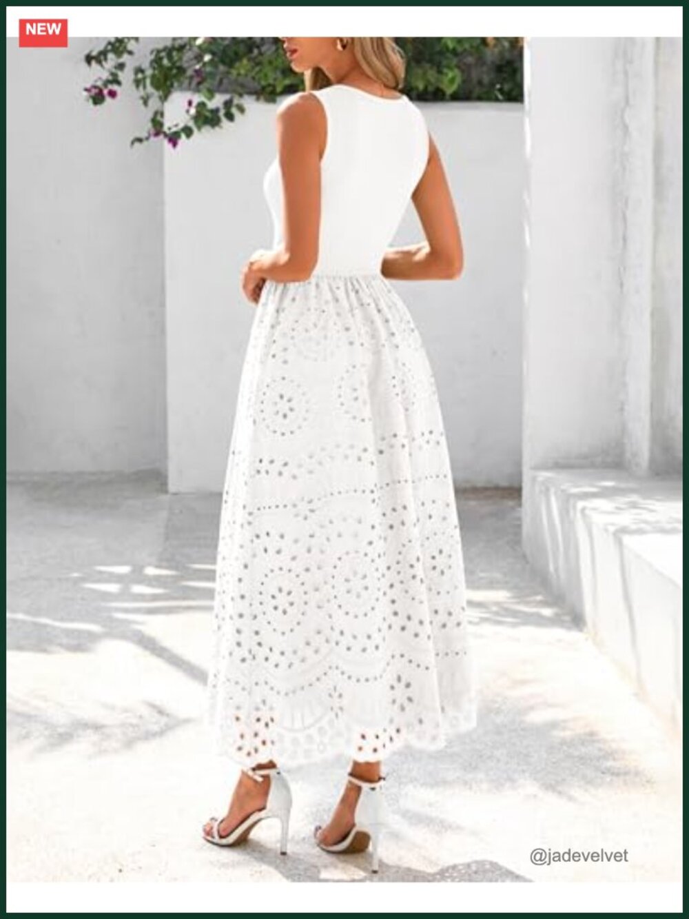 Sleeveless Lace Eyelet Cotton Maxi Dress with Pockets Boho Summer Sundress - Picture 4 of 6